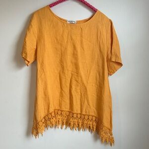 Terzo Millennio Linen Crochet Hem Tunic Top – Made in Italy